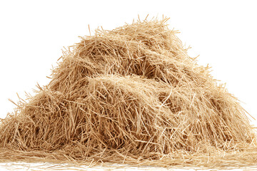 A large pile of golden hay isolated on black background