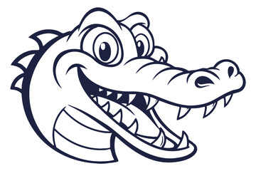 Outline shows a happy alligator face with its sharp teeth and wide eyes
