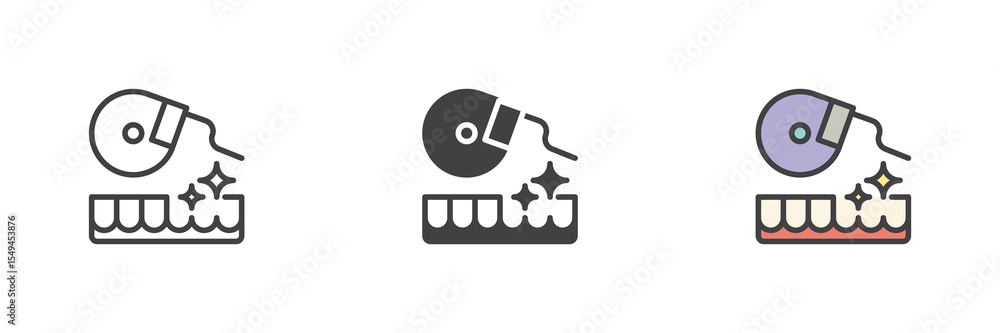 Poster dental floss icon set in line, solid and filled outline style