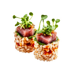 Spicy Tuna Rice Cakes with Microgreens - Gourmet Sushi Appetizer