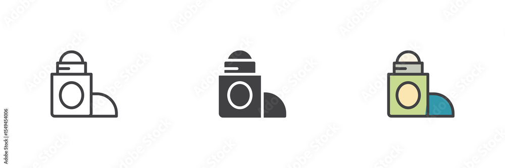 Poster deodorant stick icon set in line, solid and filled outline style