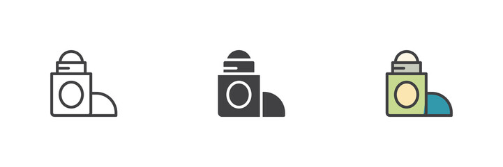 Obraz na płótnie Canvas Deodorant stick icon set in line, solid and filled outline style