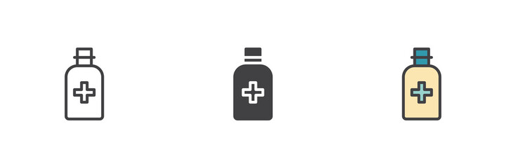 Obraz premium Disinfectant bottle icon set in line, solid and filled outline style