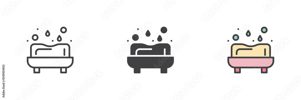 Poster soap bar icon set in line, solid and filled outline style