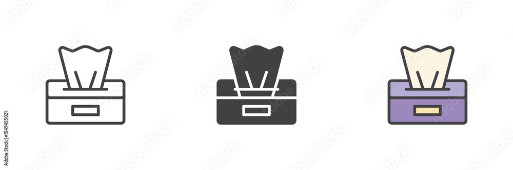 Poster box of tissues icon set in line, solid and filled outline style