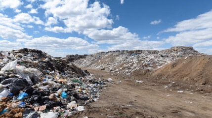 land with garbage, Garbage dump landscape of ecological damage contaminated land., plastic scrap in landfill, environmental problems pollution, waste or trash from household in waste landfill