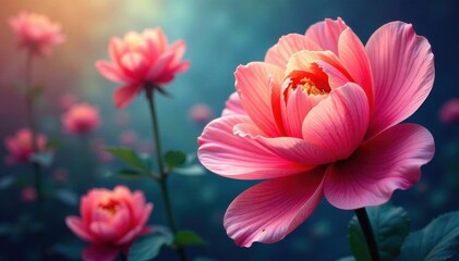 Swirling petals, vibrant hues, impressionistic style, background, floral