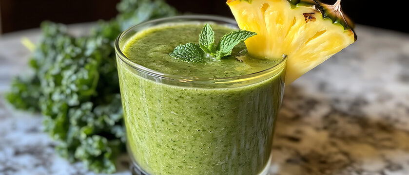 Green Smoothie with Pineapple and Mint Garnish - Powered by Adobe