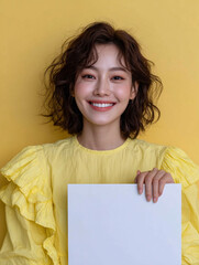 Korean Woman in Yellow Outfit Beauty Shoot, Makeup Editorial, Beauty Stock Photo, K-Beauty Style Portrait, Glamorous Korean Model in simple