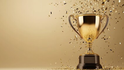 Golden trophy amidst celebratory confetti