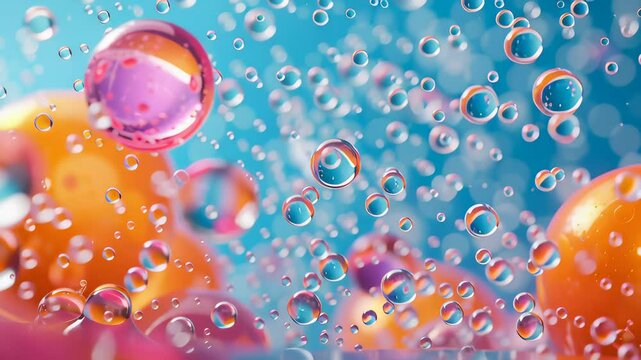 A colorful image of many different colored bubbles floating in the air. The bubbles are of various sizes and colors, creating a vibrant and lively atmosphere. Concept of joy and playfulness