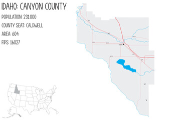 Large and detailed map of Canyon County in Idaho, USA.