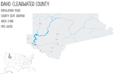 Large and detailed map of Clearwater County in Idaho, USA.