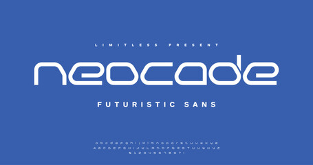 Naklejka na ściany i meble Neocode: a sleek and abstract tech-inspired font. Futuristic digital alphabet design in vector format. Perfect for electronic interfaces, modern branding, and creative typography.