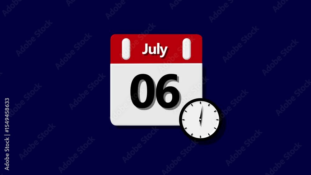 Poster 06 july month calendar. calendar simple icon animation date change time month. calendar animated ico