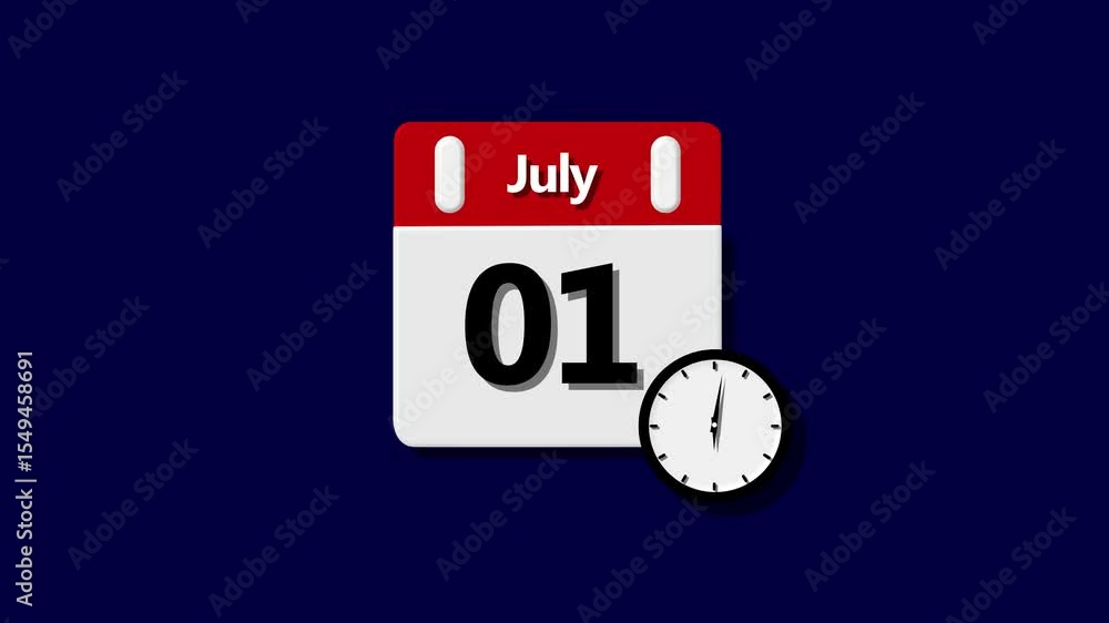 Poster 01 july month calendar. calendar simple icon animation date change time month. boost your productivi