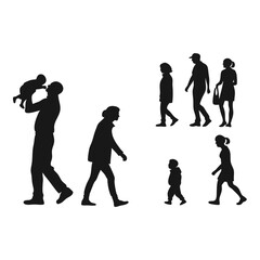 Silhouette Stroll: A series of simple black silhouettes depict people from diverse walks of life in various poses, emphasizing the essence of movement and everyday moments. 
