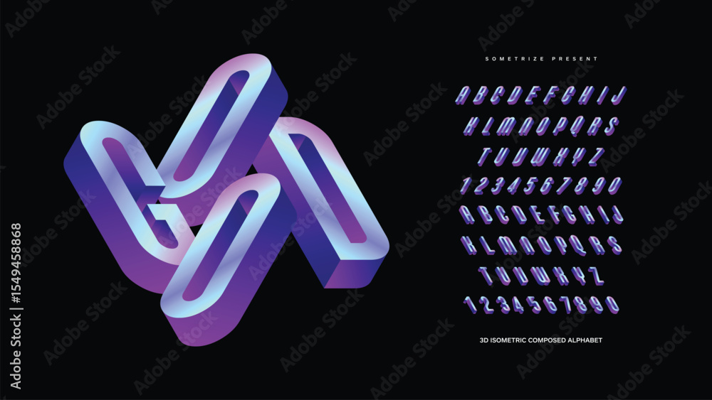 Fototapete good: 3d isometric display font with minimal a to z letterforms. a creative and modern typeface perf