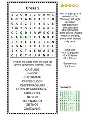 Chess game themed zigzag word search puzzle 2 (suitable both for kids and adults). Answer included.
