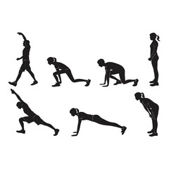 Workout silhouette: A series of dynamic silhouette captures the essence of exercise with people. Embrace healthy habits with our exercise silhouettes, perfect for wellness projects. 