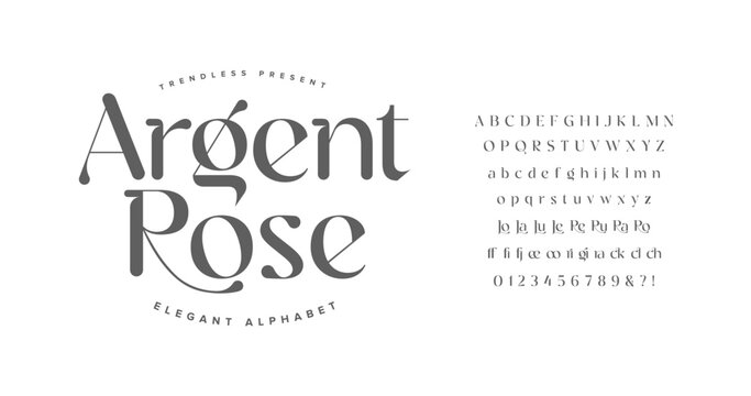 Argent Rose: stylish serif font with a minimal yet luxurious feel. Includes full alphabet, ligatures, and numerals. Great for high end branding, fashion look books, and packaging.