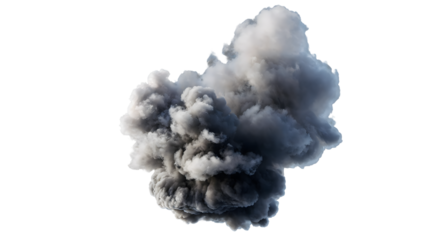 Ethereal Gray Smoke Cloud: A mesmerizing, billowing cloud of gray smoke gracefully swirls and expands, isolated in a transparent showcase of nature's volatile artistry.