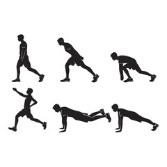 Athlete's Body: A silhouetted athlete in motion, captured through a series of action shots showcasing their commitment to fitness. Every movement tells a story of strength, dedication.