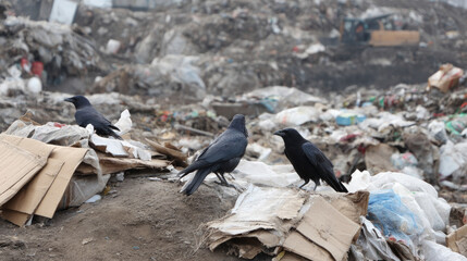 Obraz premium land with garbage, Garbage dump landscape of ecological damage contaminated land., plastic scrap in landfill, environmental problems pollution, waste or trash from household in waste landfill