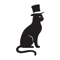Elegant Feline Silhouette A Black Cat Adorned with a Stylish Top Hat Displaying Sophistication and Charm in a Timeless Design