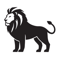 Majestic Lion Illustration Striking Silhouette of a Powerful Feline Animal with a Regal Mane Standing Proudly in Profile View Creative Design