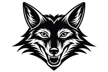 Ferocious black wolf shows menacing fangs with its head in a bold style