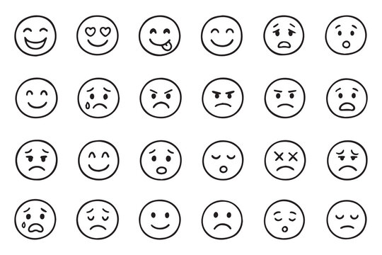 Naklejki Set of black and white emoticons for World Emoji Day. July 17. Vector illustration on white background. Vector
