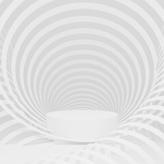 Obraz premium Captivating look geometric white stage of swirl of parallel lines as decor, round podium, mockup. 3D rendering. Chic sophisticated scene for presentation product, showing cosmetic, displaying goods.