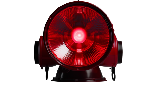 Bright Red Industrial Light Glowing in Darkness  Isolated on transparent Background 