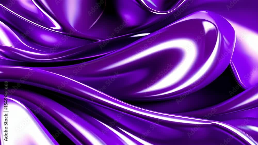 Poster abstract waves of glossy violet fabric with shiny reflections, a luxury decorative background with s