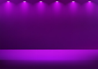 Empty purple studio room background space for selling products on the website. Empty room with spotlight effect. Vector illustration.