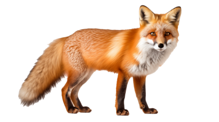 Red Fox Wildlife Animal with Bushy Tail Isolated on transparent Background 