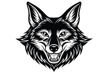 Striking monochrome fox head shows its teeth, capturing a fierce and primal gaze