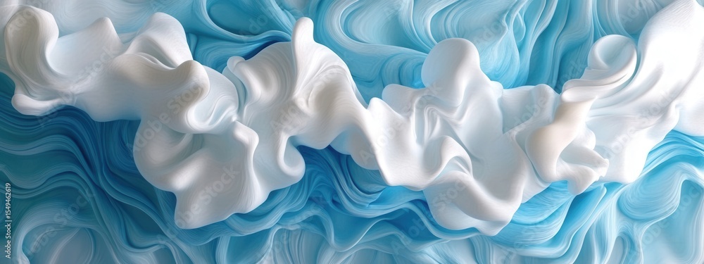 Poster abstract blue and white soft flowing fabric design with waves and curves for background use in moder
