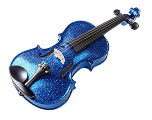 Shiny blue violin on black background