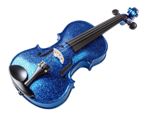 Shiny blue violin on black background