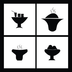 Four Black and White Food Icons Arranged in a Square Grid Pattern