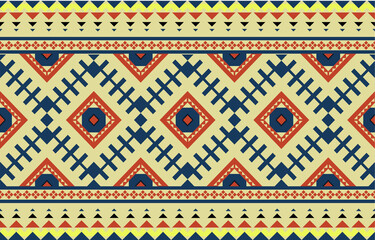 Seamless tribal geometric pattern in vibrant colors. Ethnic style background design, perfect for textiles, wallpapers, or digital prints.