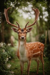 A deer standing in the middle of a lush green forest
