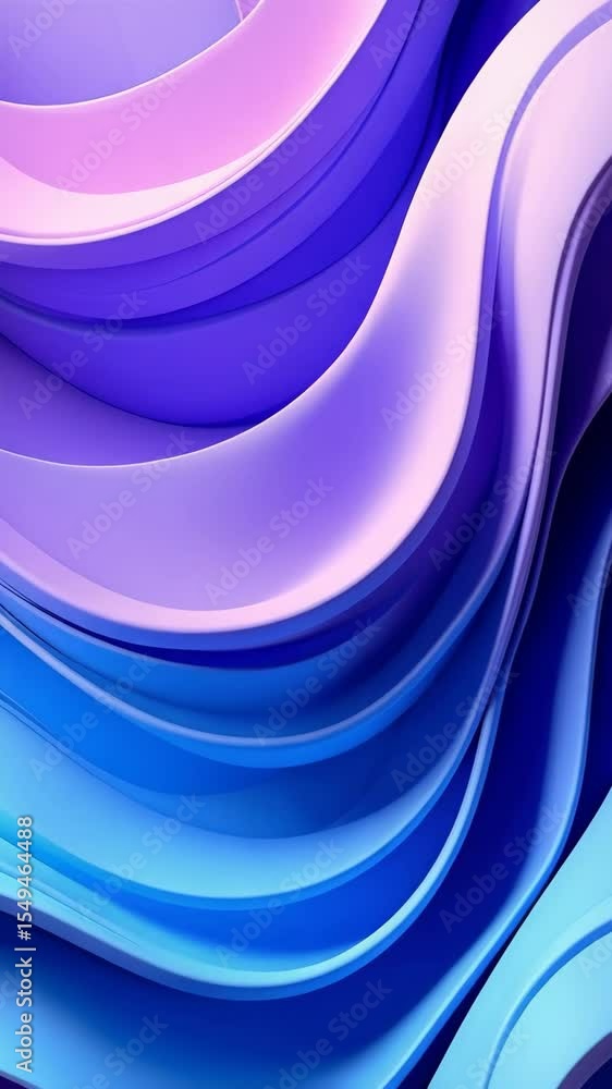 Poster abstract flowing layers in smooth gradient from light blue to lavender with shadows and soft lightin