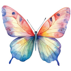 Fototapeta premium Watercolor butterfly with vibrant rainbow wings, delicate pattern, and soft gradient, symbolizing beauty and transformation