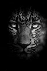 Naklejka premium A black and white photo of a leopard's face