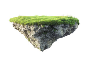 Floating, triangular island with grass and rocks