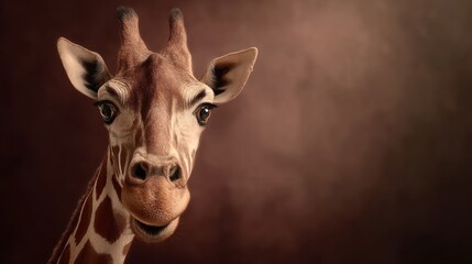 Naklejka premium A close up of a giraffe's face with a brown background