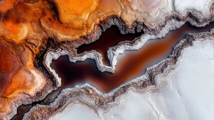 Obraz premium This striking aerial view captures the stunning interplay of vibrant colors and textures in a natural landscape, reminiscent of an abstract painting filled with life.